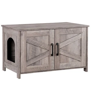 Cat Litter Box Enclosure Hidden Furniture Cat Washroom House Wooden Cabinet Gray - Picture 1 of 24