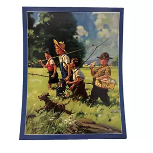 Vintage Picture, 1952 Reprint, Boys fishing "The First Bite" 14 in x 11 in - Picture 1 of 5