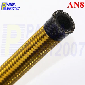AN8 8AN -8 AN-8 OIL GAS FUEL STAINLESS STEEL BRAIDED RUBBER LINE HOSE 10FEET GD - Picture 1 of 6