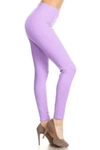 Womens 1" Waistband High Waisted Solid Leggings Pants Full Length Lilac One Size - Picture 1 of 5
