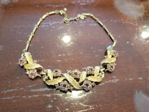 Gorgeous Coro Signed Gold Tone Rhinestone Leaf Necklace 16" - Picture 1 of 19