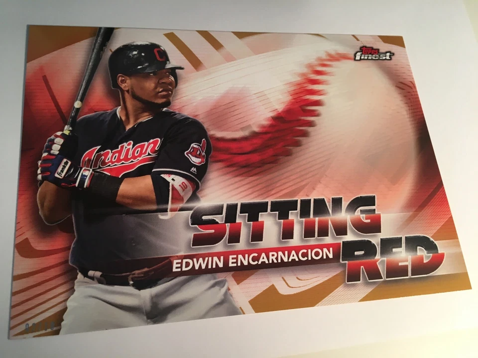 2018 Topps Finest Sitting Red Jumbo 5x7 Edwin Encarnacion Indians 02/10 Gold - Image 1 of 1