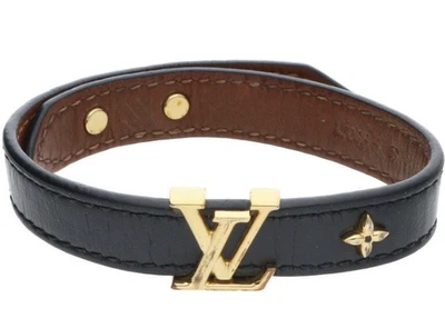 Pulsera de cuero icónica Louis Vuitton M8085 LV talla 19 negra y dorada para mujer Foto 1 de 4