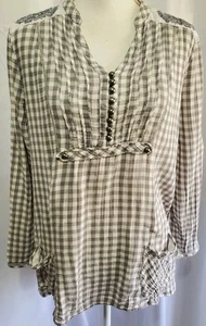Christopher & Banks Damen Shirt L grau kariert Military Style bestickte Taschen - Bild 1 von 12