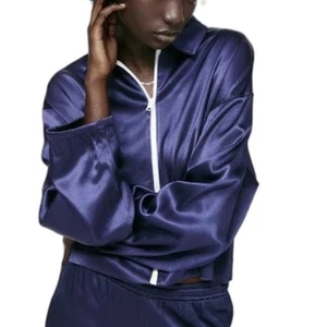 ZARA Chaqueta Jogger Azul Efecto Satinado Cremallera Ligera Chándal Chaqueta Talla S - Imagen 1 de 13