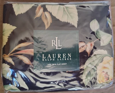 Ralph Lauren Charleston Black Floral  Twin Flat Sheet Cotton 200 thread count - Image 1 of 3