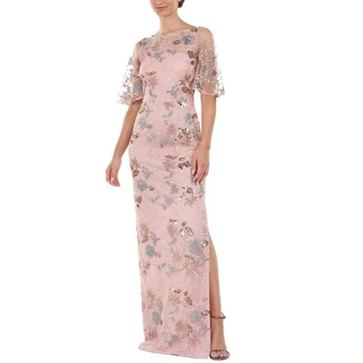 JS Collections Daphne Embroidered Flutter-Sleeve Gown Blush Multi Size 8 NWT - Image 1 of 4