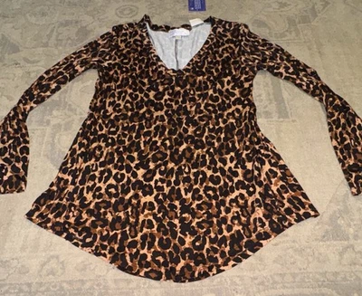 Nuevo Top Panhandle Slim Estampado Animal Para Mujer Talla Pequeña Manga Larga Cuello en V Foto 1 de 4