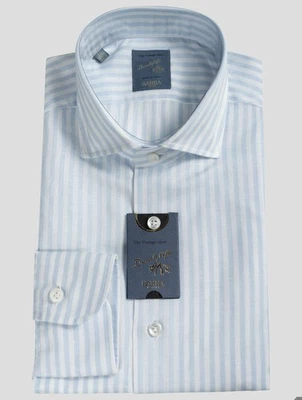 NEW BARBA NAPOLI BLUE WHITE COTTON LINEN SHIRT US 15.5 - EU 39 B120 - Image 1 of 4