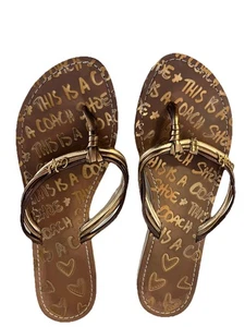 ROSE GOLD COACH FLIP FLOPS Sandals SIZE 10B Strappy Logo Flat - Picture 1 of 4