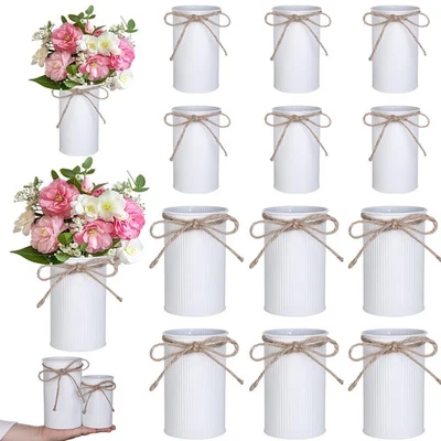 12 Pcs High Farmhouse Vase Decor 2 Sizes Metal Flower Vases White Iron Rustic... - Image 1 of 4