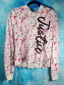 Justice Girls Jackson Pollock Hoodie Sweatshirt Pullover Big Logo Sz 18/20 EPOC  - Picture 1 of 4