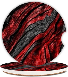 Schwarz Rot Holzmaserung Keramik Getränkehalter Auto Untersetzer für Frauen/Herren, Saugfähig Dr - Bild 1 von 12