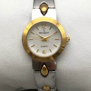 Peugeot Watch Womens 22mm Two Tone Silver Gold Stainless Steel New Battery 7.5" - Picture 1 of 12