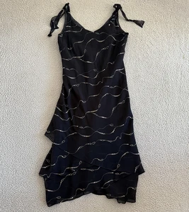 Evan-Picone Dress Womens 12 Black Sleeveless Midi Asymmetrical Dot Print Viscose - Picture 1 of 8