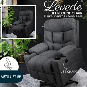 Levede Recliner Chair Electric Lift Chairs Armchair Lounge Fabric Sofa USB - Picture 1 of 36