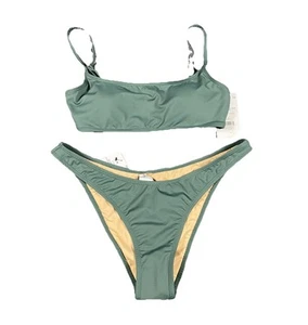 Cotton On Body Swim Dusty Khaki Refined High Side Brazilian Bikini 2 Piece Med - Picture 1 of 6