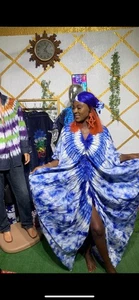 African Kaftan boubou with Scarf | Handmade Adire Tie Dye | One Size FIT ALL - Picture 1 of 6