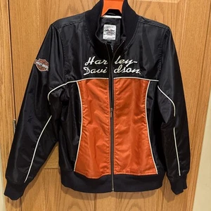 Harley Davidson Men's  Black/Orange  Lined Nylon Jacket Coat Excellent Size 2XL - Picture 1 of 23