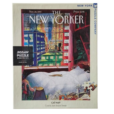 NYPC The New Yorker Cat Nap 1000 Piece Puzzle Jean-Jacques Sempe Speed Puzzling - Image 1 of 4
