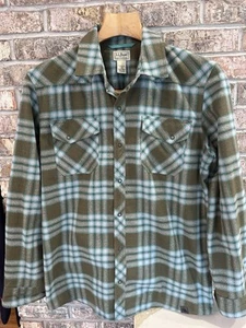 LL Bean Shirt Men’s L Green Katahdin Wool Blend Performance Flannel Snap 298102 - Picture 1 of 12