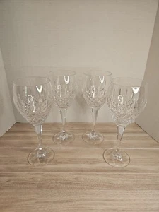 Set Of 4 Crystal Mikasa Coventry Tulip Water Glasses  9" Tall Stem Ware - Picture 1 of 7