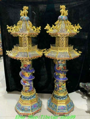 Enorme par de incensarios quemadores de incienso cloisonne dragón bronce púrpura de 106 cm Foto 1 de 4