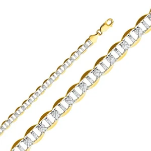 Genuine 14k Two-tone Gold 7.7mm Wide Pave Flat Mariner Chain 8.5" Men's Bracelet - Picture 1 of 3