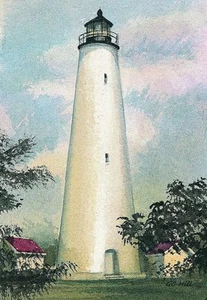 Georgetown Lighthouse South Carolina Winyah Bay Watercolor Notecards - Picture 1 of 2