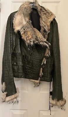 ROBERTO CAVALLI MAN RUNWAY 2005 ONE OF A KIND Green Leather Coyote Fur jacket 46 - Image 1 of 4