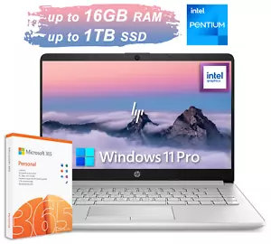 HP Laptop Computer 14 HD 4-Core Intel Pentium Upto16GB RAM 1TB SSD WinPro MS 365 - Picture 1 of 7