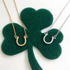 Hufeisen Halskette winzig schick 14K Gelb Rose oder Weißgold verstellbar Kette - Bild 1 von 8