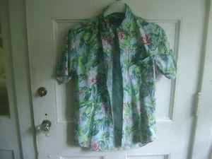 RALPH LAUREN M SLIM FIT 100% COTTON SHORT-SLEEVED AQUA BUTTON DOWN SHIRT; EXC - Picture 1 of 2
