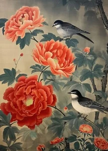 Canvas Wall Art BIRDS AND PEONIES 12 X 18 591 - Picture 1 of 3