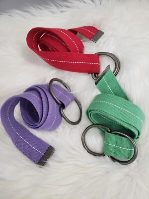 LOTE DE 3 Cinturones Tejidos de Lona Talla 34 Anillos Doble D Morado Rojo Verde Foto 1 de 4