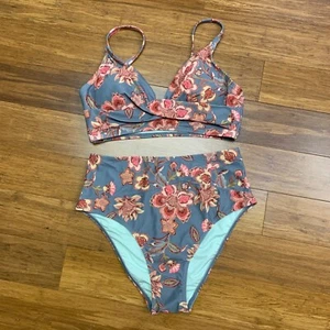 Cupshe Floral High Waist Bikini Set Womens Size Small Two-Piece Swimsuit Bathing - Picture 1 of 6