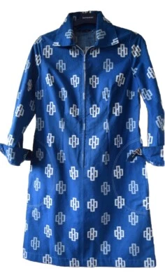 Mini Vestido Marimekko Vintage Azul Patrón Geométrico Algodón Manga Larga Cremallera XS Foto 1 de 2