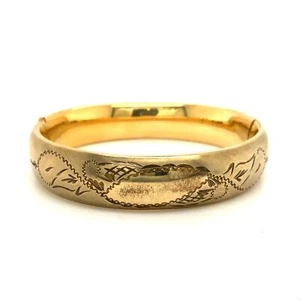 Vintage Signed 12k Gold Filled Victorian Design Etch Hinge Bangle Bracelet 7 1/2 - Picture 1 of 9