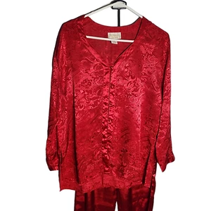 Vintage Victoria Secret Gold Label Small Womens Red Satin Pajama Set - Picture 1 of 7