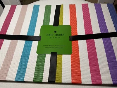 KATE SPADE PLACEMATS (6) Pop of Color vinil listrado arco-íris fácil cuidado novo na embalagem - Imagem 1 de 2