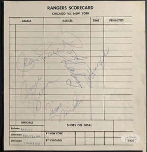 1965-66 Scorecard Signed x5 New York Rangers Autographed Ratelle Hadfield++ JSA - Picture 1 of 4