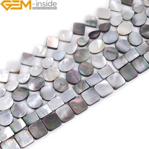Natürlicher Regenbogen Glanz schwarze Lippenschale flache Perlen verschiedene Form oval quadratisch - Bild 1 von 49
