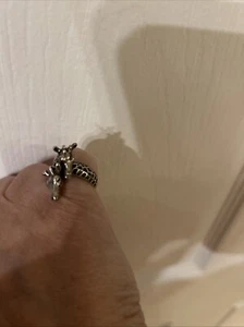 Sterling Silver Two 2 3D Giraffe Hugging Ring Size 4.75ish - Picture 1 of 7