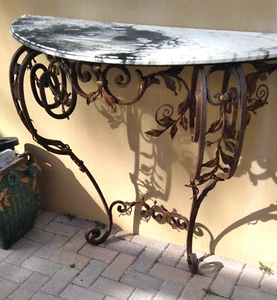 50×40×17 Antique Wrought Iron Table witn Marble Top. - Picture 1 of 19