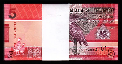 Gambia 5 Dalasis 2019, UNC, BUNDLE, Pack of 100 PCS, Consecutive, P-NEW DESIGN - Image 1 of 4