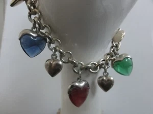Vintage massives 30gr Puffy Hearts 925 Sterling Silber vergoldet Charms Armband - Bild 1 von 10
