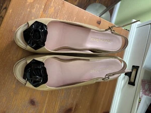 taryn rose shoes nude with black flower peek a boo toe wedge size 9.5 - Picture 1 of 7