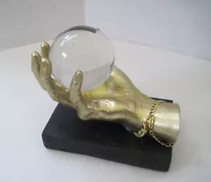 Mystische große Figur Gold Hand hält Glaskugel Vintage & Notizbuch - Bild 1 von 17