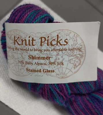 Knit Picks Shimmer Lace Weight Alpaca Silk Blend Stained Glass Purple Blue - Image 1 of 4