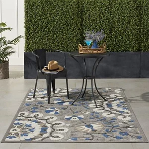 Nourison Aloha Indoor/Outdoor Grey/Multi 5'3" x 7'5" Area Rug Easy Cleaning - Picture 1 of 9